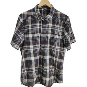 TOAD & CO Hookline Short Sleeve Shirt Plaid Shirt brown beige navy size m